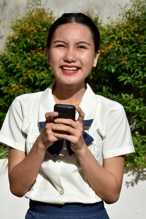 Adult Female And Happiness With Cell Phoneの写真素材