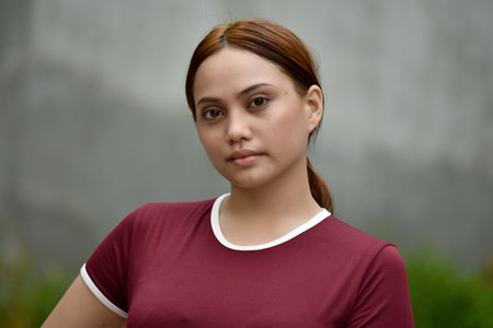 Portrait Of A Redhead Person Wearing Tshirtの写真素材
