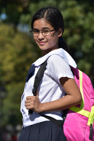 Teen Girl Student With Pink Bookbagの写真素材