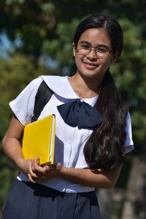 Filipina Girl Student And Happiness Wearing School Uniformの写真素材