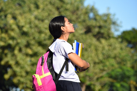 A Wearing Bookbag With Booksの写真素材