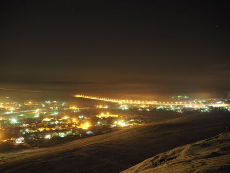 The city of Sim, view from the top of neighboring mountainの写真素材