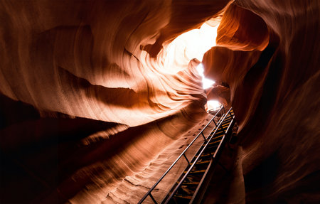 Stairs going down into Lower Antelope Canyon in Page Arizona. usaの写真素材