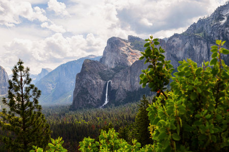 View of the Cathedral Rocks from Tunnel View at Yosemite National Parkの写真素材
