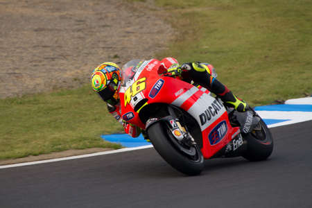 MOTEGI, JAPAN - SEPTEMBER 30: Italian Ducati rider Valentino Rossi during free practice on first lap at 2011 MotoGP of Japan on September 30, 2011 in Motegi, Japan.のeditorial素材