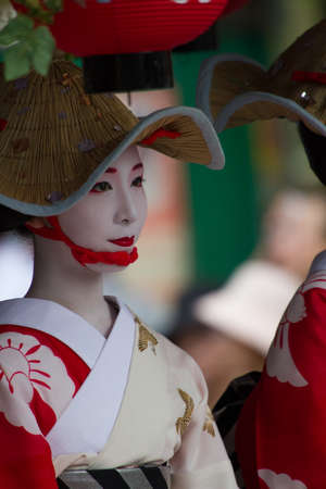 KYOTO - JULY 24  Unidentified Maiko girl  or Geiko lady  on parade of hanagasa in Gion Matsuri  Festival  held on July 24 2014 in Kyoto, Japan  It is one of Kyoto s renowned three great festivals  のeditorial素材