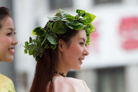 KYOTO - JULY 24  Unidentified Miss Kimono girl on parade of hanagasa in the Gion Matsuri  Gion Festival  held on July 24 2014 in Kyoto, Japan  It is one of Kyoto s renowned three great festivals のeditorial素材