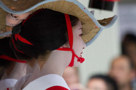 KYOTO - JULY 24  Unidentified Maiko girl  or Geiko lady  on parade of hanagasa in Gion Matsuri  Festival  held on July 24 2014 in Kyoto, Japan  It is one of Kyoto s renowned three great festivals  のeditorial素材