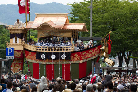 KYOTO - JULY 24  Large Funaboko decorative float shaped like a vessel  of return in 150 years on parade of hanagasa in the Gion Matsuri  Great  Festival  held on July 24 2014 in Kyoto, Japan  のeditorial素材