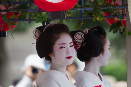 KYOTO - JULY 24  Unidentified Maiko girl  or Geiko lady  on parade of hanagasa in Gion Matsuri  Festival  held on July 24 2014 in Kyoto, Japan  It is one of Kyoto s renowned three great festivals  のeditorial素材