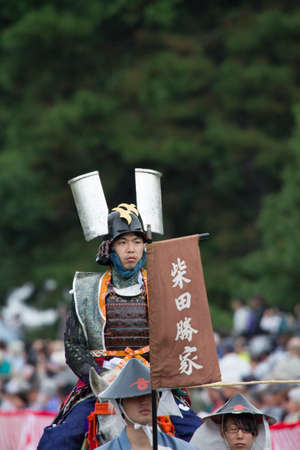 KYOTO, JAPAN - OCT 22: Unidentified participants at The Jidai Matsuri(historical parade) held on October 22(rainy day), 2014 in Kyoto, Japan. It is one of Kyoto\'s renowned three great festivals.のeditorial素材