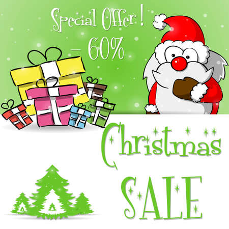 Christmas sale green template with Santa and presents vector illustrationのイラスト素材