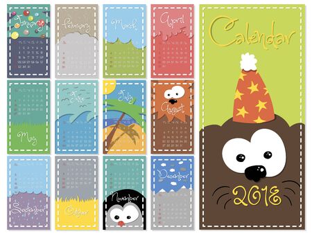 Bright, cute monthly calendar for 2018 year of a dog. vectorのイラスト素材
