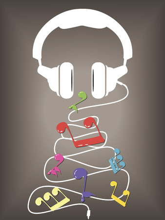 White headphones plays colored musical notes, vector illustrationのイラスト素材