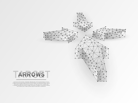 Arrows pointing in the middle. Business Technological success concept. Polygonal science Vector illustration. Origami style Low poly. Connection wireframe mesh structure on dark blue background in RGBのイラスト素材
