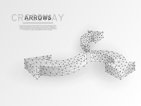 Crossroad direction three ways arrows wireframe digital illustration. Low poly crossway choice concept with lines, dots and starry sky background. Origami style Vector polygonal road guide sign RGBのイラスト素材
