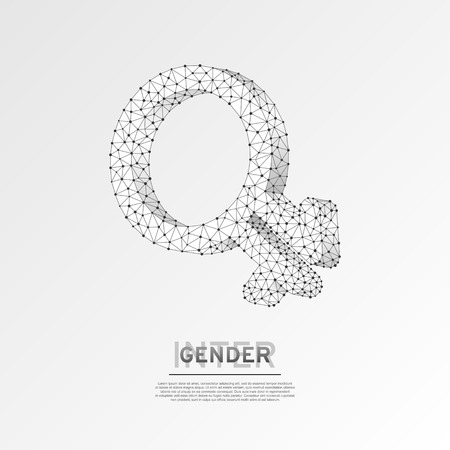 Intergender symbols Wireframe digital 3d illustration. Low poly individual gender identity, people rights concept on white background. Abstract Vector polygonal origami style LGBT sign. RGB color modeのイラスト素材
