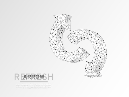 Refresh circular arrows symbol. Wireframe digital 3d illustration. Low poly, repeat, recycling button concept on white background. Abstract Vector polygonal origami style sign. RGB color modeのイラスト素材