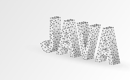 JAVA coding language text. Device, programming, developing concept. Abstract, digital, wireframe, low poly mesh, vector white origami 3d illustration. Triangle, line, dot, starのイラスト素材