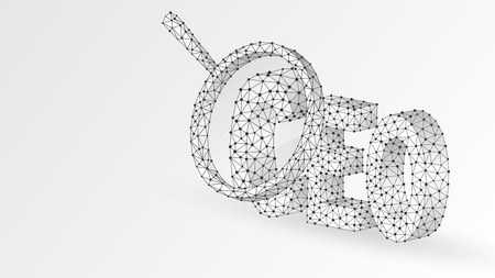 Magnifying glass Analysis on Chief Executive Officer, CEO symbol. Leadership, headship concept. Abstract, digital, wireframe, low poly mesh, vector white origami 3d illustration. Triangle, line, dotのイラスト素材