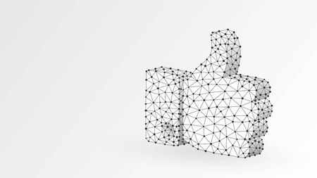 Hand Thumb Up like gesture. Business communication, approving, agreement concept. Abstract, digital, wireframe, low poly mesh, vector white origami 3d illustration. Triangle, line, dot, starのイラスト素材
