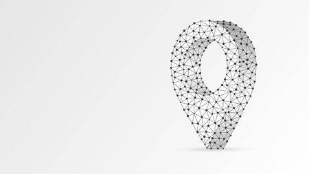 GPS Pin symbol composed of polygon. Business travelling, navigation system, location marker concept. Abstract, digital, wireframe low poly mesh Vector white origami 3d illustration. Triangle, line dotのイラスト素材