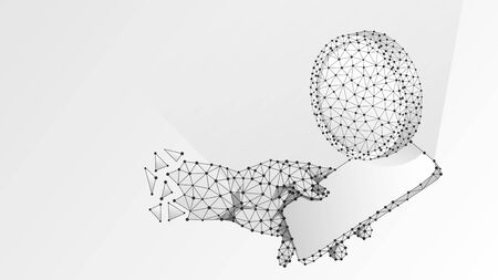Phone in a hand with Coin on mobile screen. Money, investment application concept. Abstract, digital, wireframe, low poly mesh, polygonal Vector white origami 3d illustration. Triangle, lineのイラスト素材