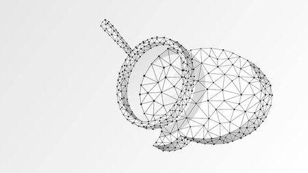 Magnifying glass on Chat bubble. Communication analysis, Dialogue cloud concept. Abstract, digital, wireframe, low poly mesh, Polygonal Vector white origami 3d illustration. Triangle line dotのイラスト素材