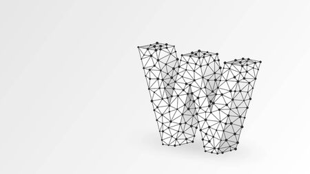 Letter w. World wide web, domain, www, internet, web address, online, website, profile, technology concept. Abstract, digital, wireframe, low poly mesh, vector white origami 3d illustration. Line, dotのイラスト素材