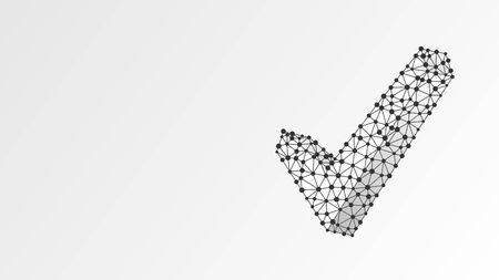 Check mark symbol. Abstract, digital, wireframe, low poly mesh, polygonal vector white origami 3d illustration. Success, business agreement, ok sign, approval concept. Line dotのイラスト素材
