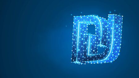 Shekel currency sign. Israel, ILS money symbol. Business, data cash, finance concept. Abstract digital wireframe, low poly mesh, vector blue neon 3d illustration. Triangle, line, dotのイラスト素材