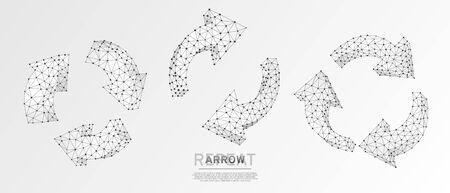 Refresh circular arrows symbol set. Repeat, refresh button concept on white origami background. Low...