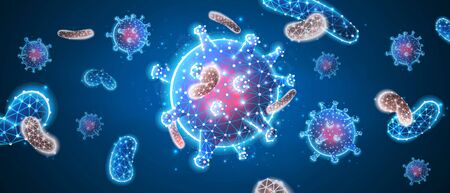 Virus cell. Immunology, new strain epidemic, infection pathogen concept. Abstract polygonal image on...
