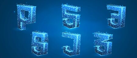 Set of coding language symbols. Hypertext Markup, Personal Home Page, Cascading Style Sheets,...