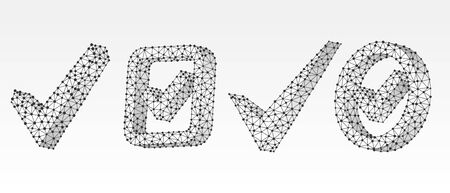 Set of Checkmark symbols, square and circle boxes. Success, business agreement, ok sign, approval concept. Low poly, wireframe 3d vector illustration. Abstract polygonal image on white origami bgのイラスト素材
