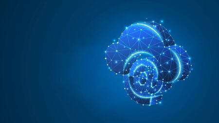 Email, Cloud Storage. Data access, mailing database, internet server concept. Low poly, wireframe 3d vector illustration. Abstract polygonal image on blue neon backgroundのイラスト素材