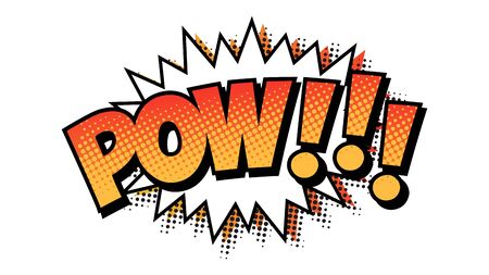 Halftone Pow expression text on a Comic speech bubble. Vector illustration of a bright and dynamic cartoonish image in retro pop art style isolated on white backgroundのイラスト素材