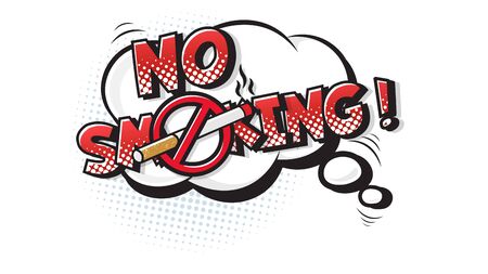 No Smoking expression text on a Comic bubble with halftone. Vector illustration of a bright and dynamic cartoonish img in retro pop art style isolated on white backgroundのイラスト素材