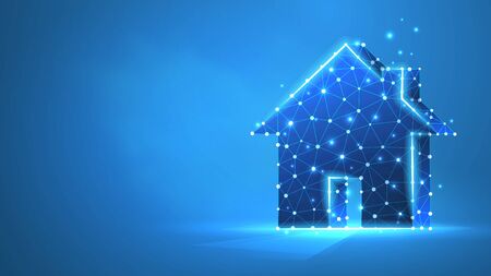 Home, real estate concept. Private house concept. Low poly, wireframe 3d vector illustration.のイラスト素材