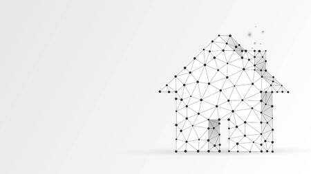 Home, real estate concept. Private house concept. Low poly, wireframe 3d vector illustration. Abstract polygonal img on white backgroundのイラスト素材
