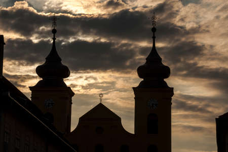 gothic church tower in sunriseのeditorial素材