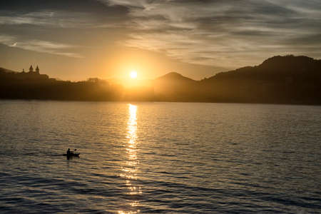canoeing in the sunsetの写真素材