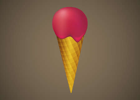 Red ice-cream in waffle cone illustrationのイラスト素材