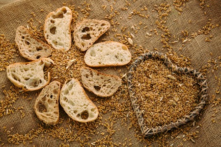 Lot of rye with sliced bread, concept of helthy life style.の写真素材