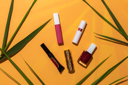 Cosmetics set for traveller on summer trip, advice from blogger which brand to use.の写真素材