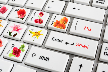 The future of high technologies. The computer synthesizing smells of flowersの写真素材