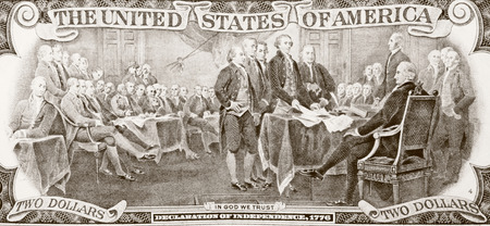 Picture of signing Declaration of independence in two dollarsの写真素材