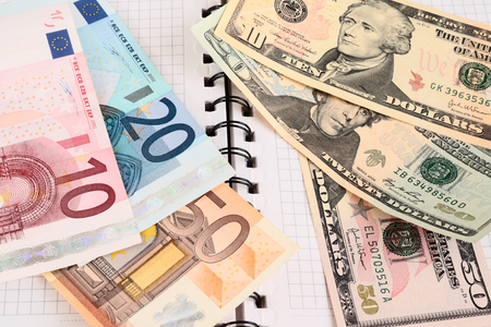 Currency in exercise bookの写真素材