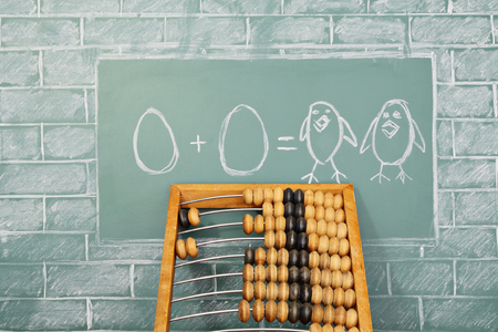 Education funny idea about mathematics on sample of addition of eggs