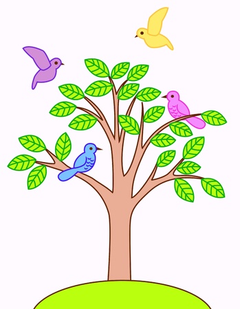 Tree and birdのイラスト素材